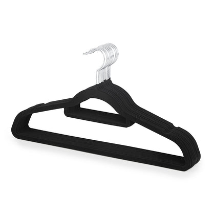 Black Velvet Ultra-Slim Hangers with Accessory Bar - Trouser Bar and Shoulder Notches
