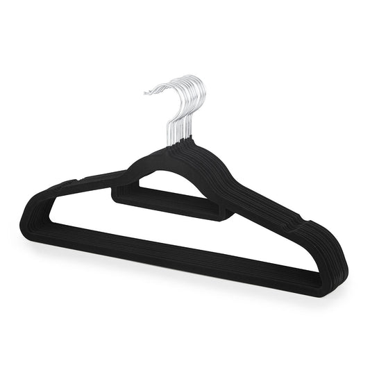 Black Velvet Ultra-Slim Hangers with Accessory Bar - Trouser Bar and Shoulder Notches