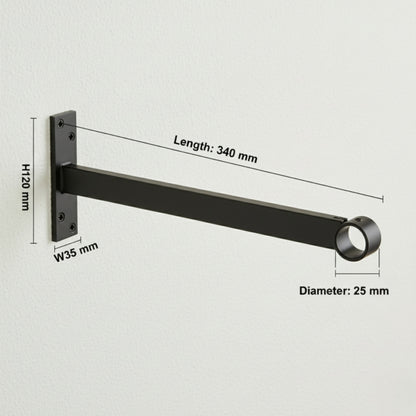 Black Support Arm For up to 25mm Diameter tube - Wall fix