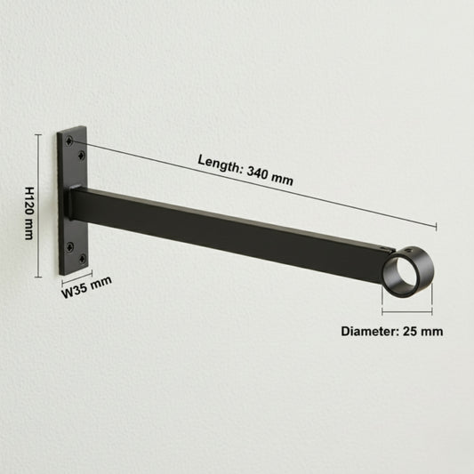 Black Support Arm For up to 25mm Diameter tube - Wall fix