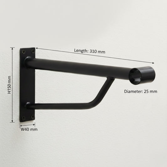 Heavy Duty Black Support Arm For up to 25mm Diameter tube - Wall fix
