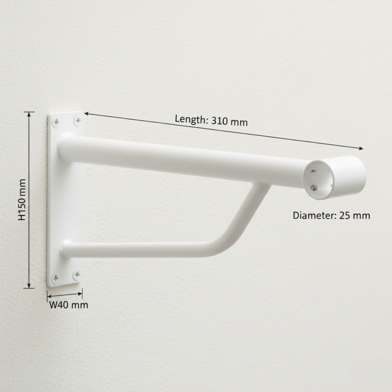 Heavy Duty White Support Arm For up to 25mm Diameter tube - Wall fix