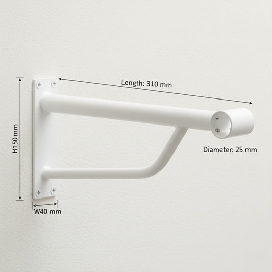 Heavy Duty White Support Arm For up to 25mm Diameter tube - Wall fix