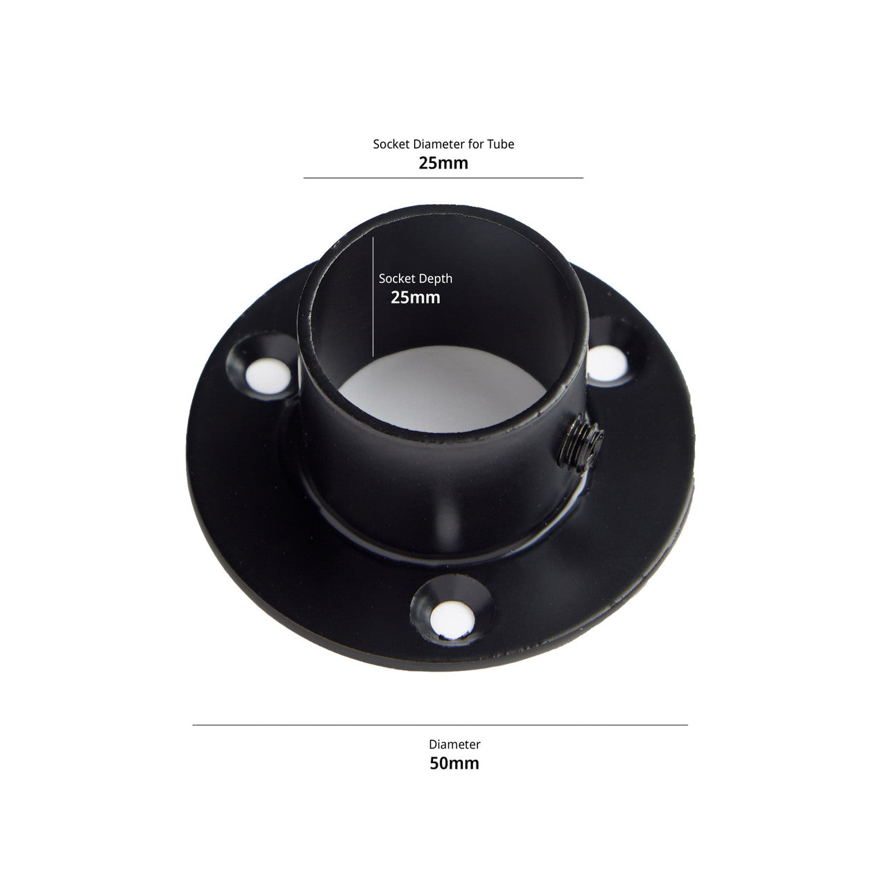 Deep Black Socket for 25mm Dia. Tube Rail