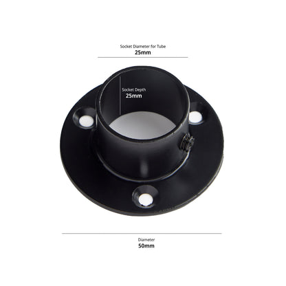 Deep Black Socket for 25mm Dia. Tube Rail
