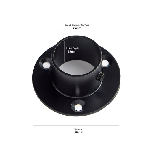 Deep Black Socket for 25mm Dia. Tube Rail