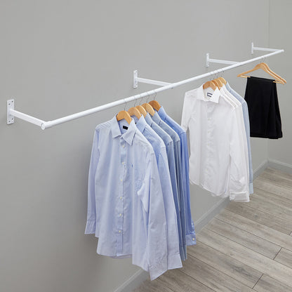 3m Wall-Mounted White Hanging Clothes Rail with 4 Support Arms