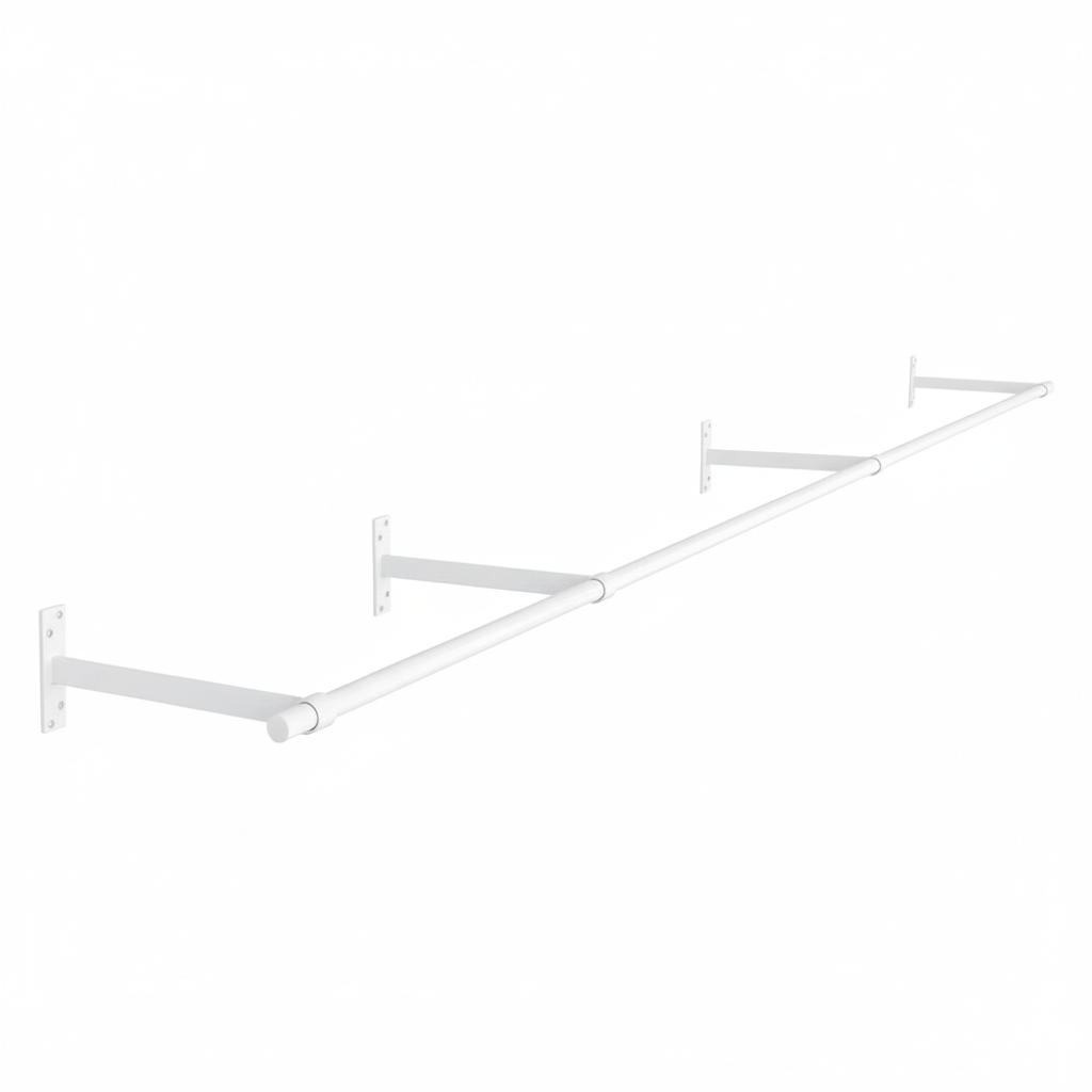 3m Wall-Mounted White Hanging Clothes Rail with 4 Support Arms