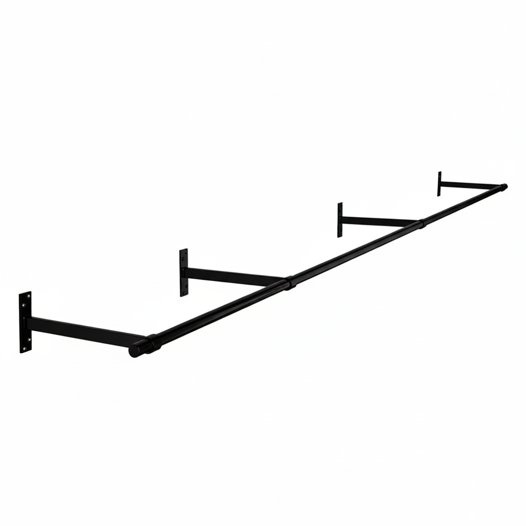 3m Wall-Mounted Black Hanging Clothes Rail with 4 Support Arms