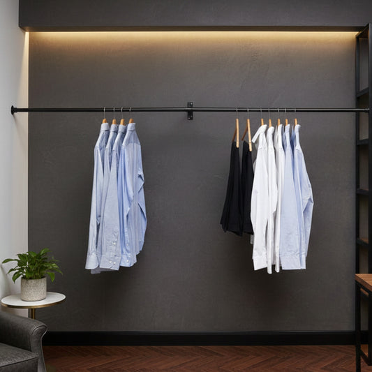 2m Alcove Black Hanging Clothes Rail with 1 Support Arm