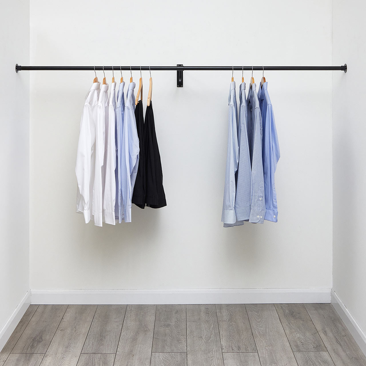2m Heavy Duty Alcove Black Hanging Clothes Rail with 1 Support Arms