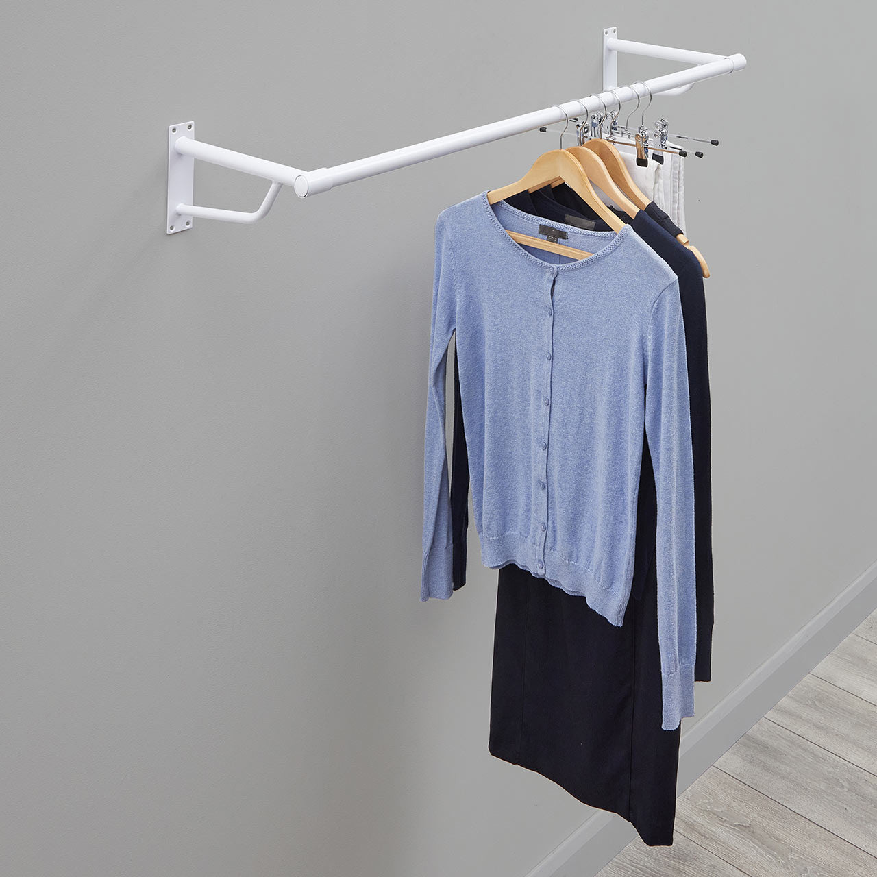 1m Heavy Duty White Wall-Mounted Hanging Clothes Rail with 2 Support Arms