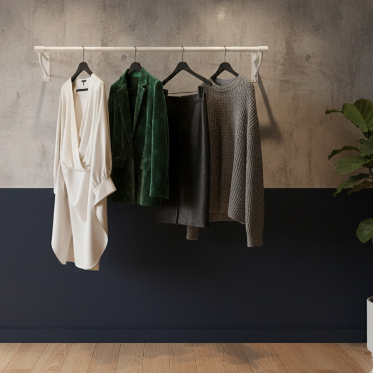 1m Heavy Duty White Wall-Mounted Hanging Clothes Rail with 2 Support Arms