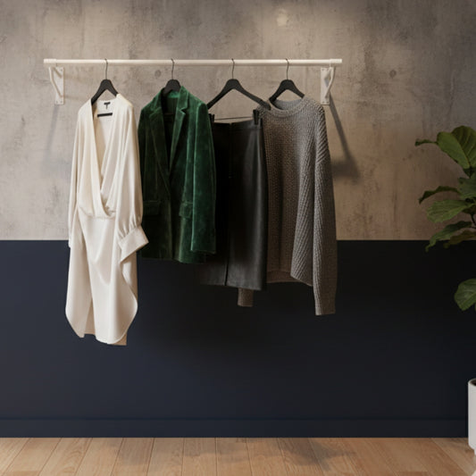 1m Heavy Duty White Wall-Mounted Hanging Clothes Rail with 2 Support Arms
