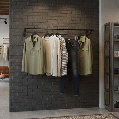1m Heavy Duty Black Wall-Mounted Hanging Clothes Rail with 2 Support Arms