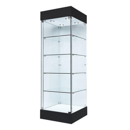 Skyline 360 Black Frameless Tower Showcase - All Glass Display - Single Door