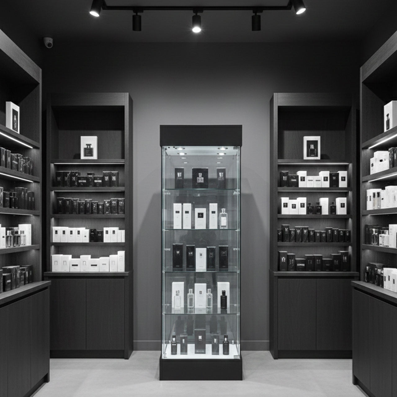 Skyline 360 Black Frameless Tower Showcase - All Glass Display - Single Door