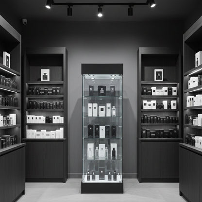 Skyline 360 Black Frameless Tower Showcase - All Glass Display - Single Door