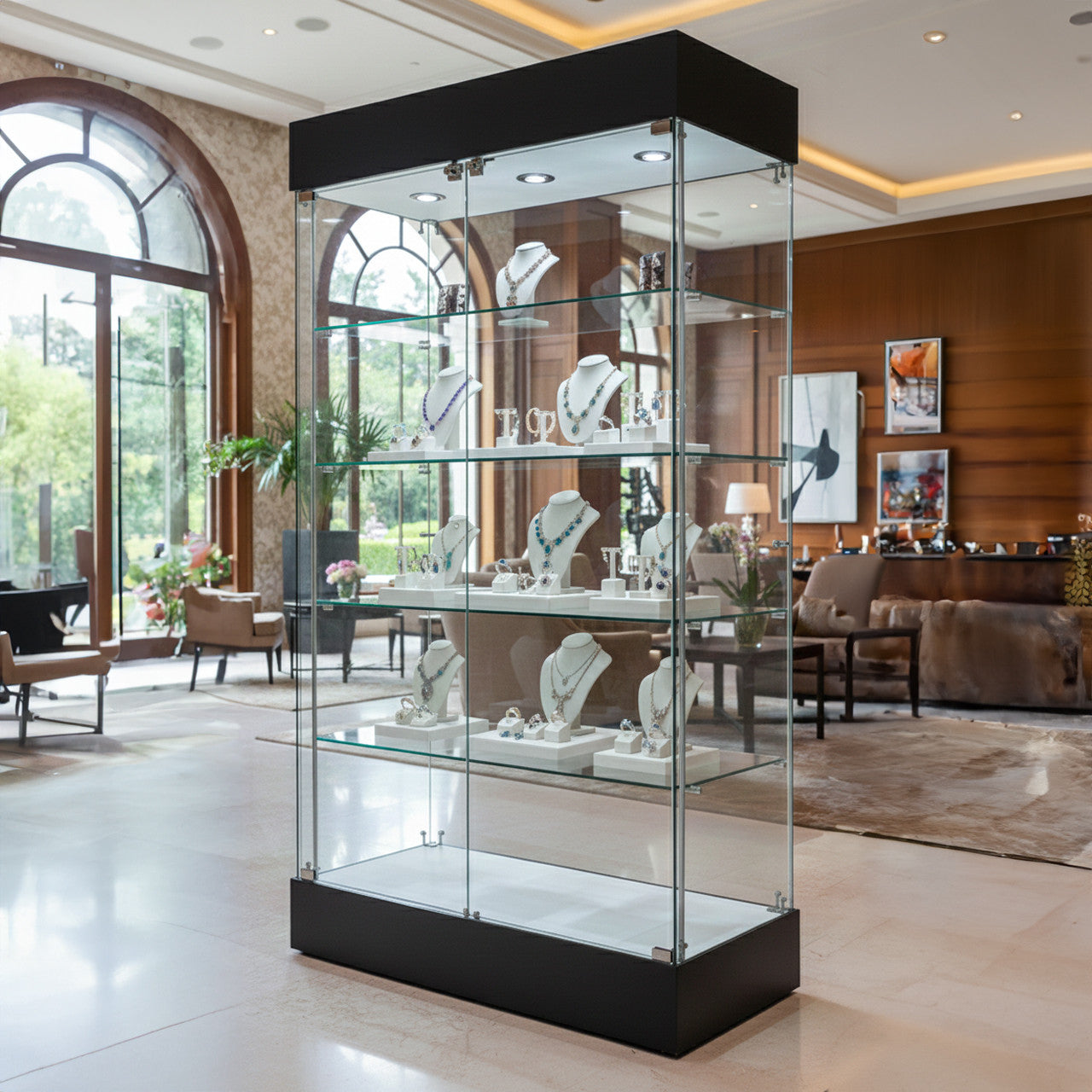 Skyline 360 Black Frameless Tower Showcase All-Glass Display - Double Door