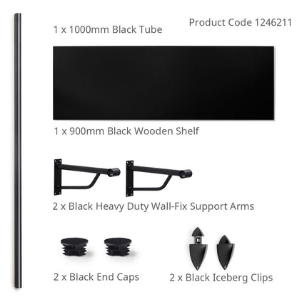 Black Wooden Shelf and Clips with Black Hanging Rail