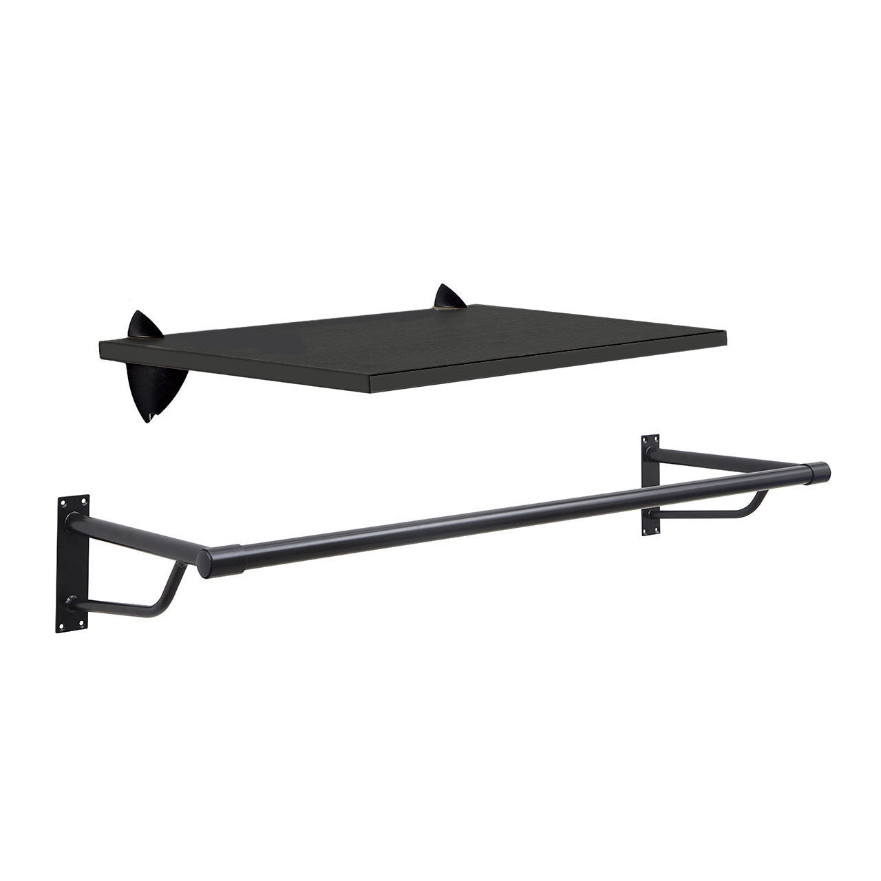 Black Wooden Shelf and Clips with Black Hanging Rail