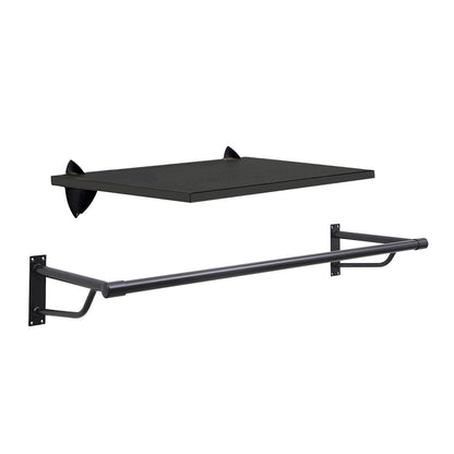 Black Wooden Shelf and Clips with Black Hanging Rail