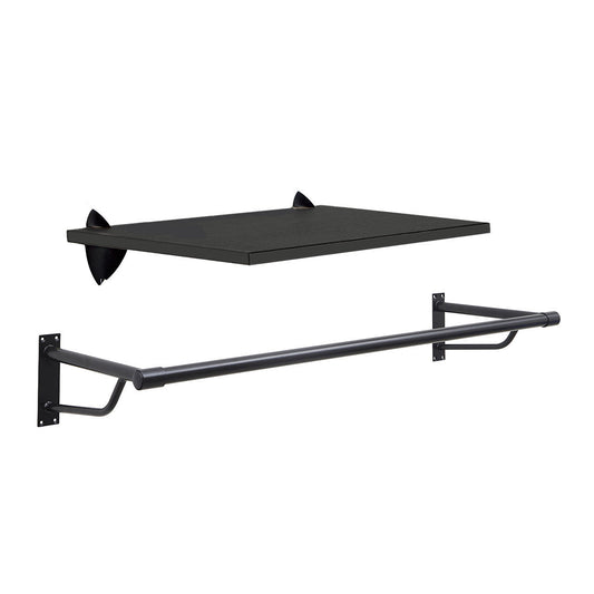 Black Wooden Shelf and Clips with Black Hanging Rail