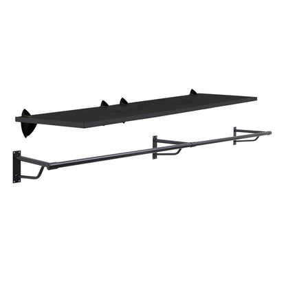Black Wooden Shelf and Clips with Black Hanging Rail