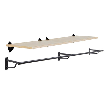 Oak Wooden Shelf and Clips with Black Hanging Rail