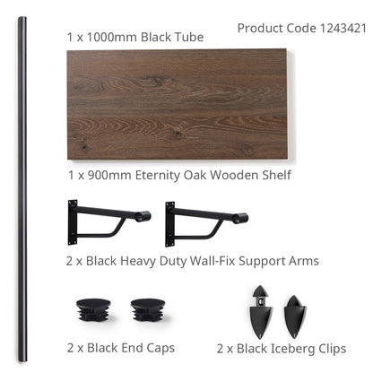 Eternity Oak Wooden Shelf and Clips with Black Hanging Rail