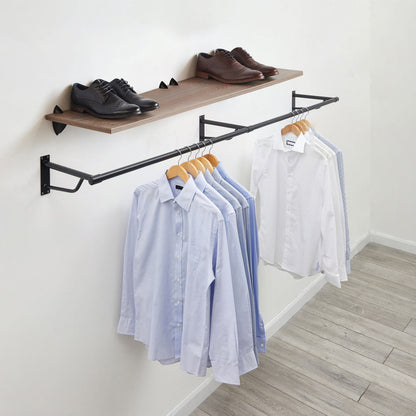 Eternity Oak Wooden Shelf and Clips with Black Hanging Rail