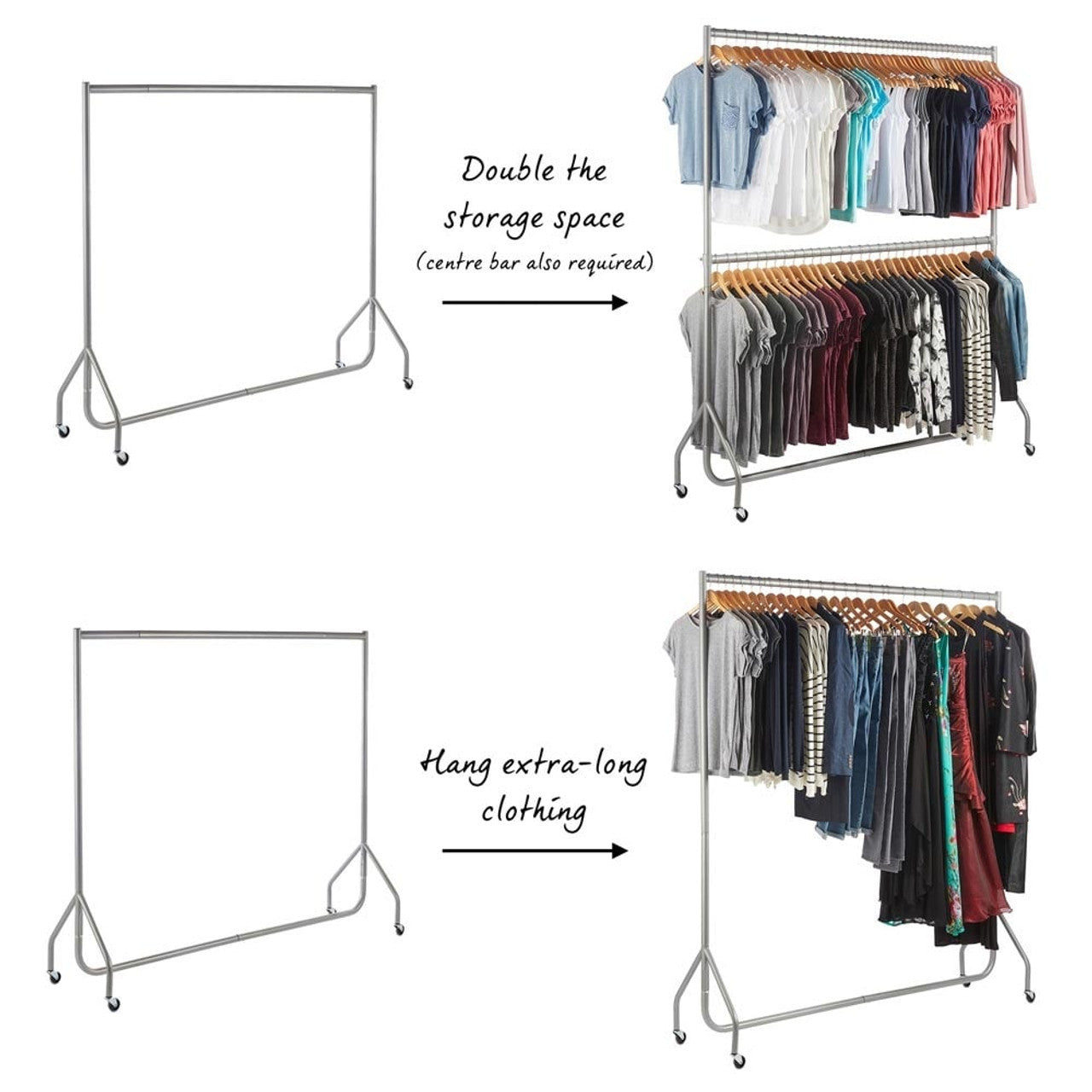 12inch Silver Height Extensions For 5ft & 6ft Heavy-Duty Clothes Rail