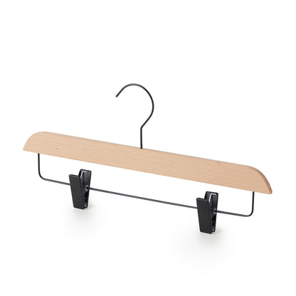 Natural Beech Wood Ultra-Slim Straight Trouser Hangers with Black Hook & Clips