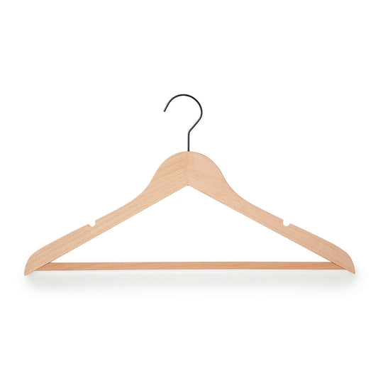 Natural Beech Wood Ultra-Slim Flat Hangers with Trouser Bar and Shoulder Notches