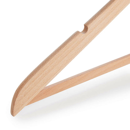 Natural Beech Wood Ultra-Slim Flat Hangers with Trouser Bar and Shoulder Notches