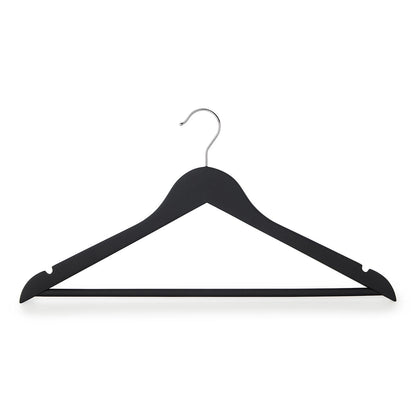 Soft-Touch Non-Slip Black Wooden Suit Hangers with Trouser Bar and Shoulder Notches