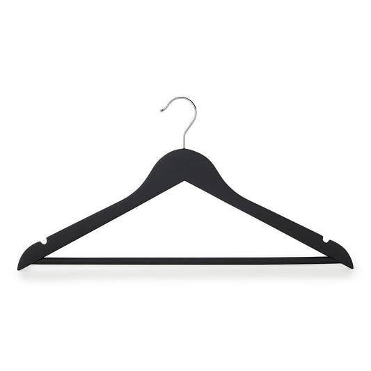 Soft-Touch Non-Slip Black Wooden Suit Hangers with Trouser Bar and Shoulder Notches