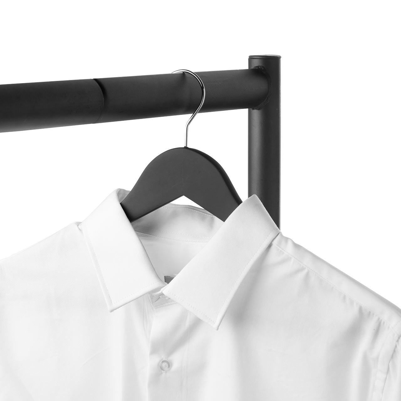 Soft-Touch Non-Slip Black Wooden Suit Hangers with Trouser Bar and Shoulder Notches