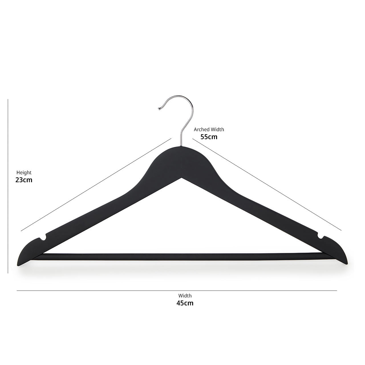 Soft-Touch Non-Slip Black Wooden Suit Hangers with Trouser Bar and Shoulder Notches
