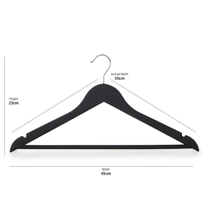 Soft-Touch Non-Slip Black Wooden Suit Hangers with Trouser Bar and Shoulder Notches