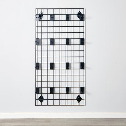 Black 4ft Wall-Mounted Grid Mesh Display with 16 x Euro Hooks
