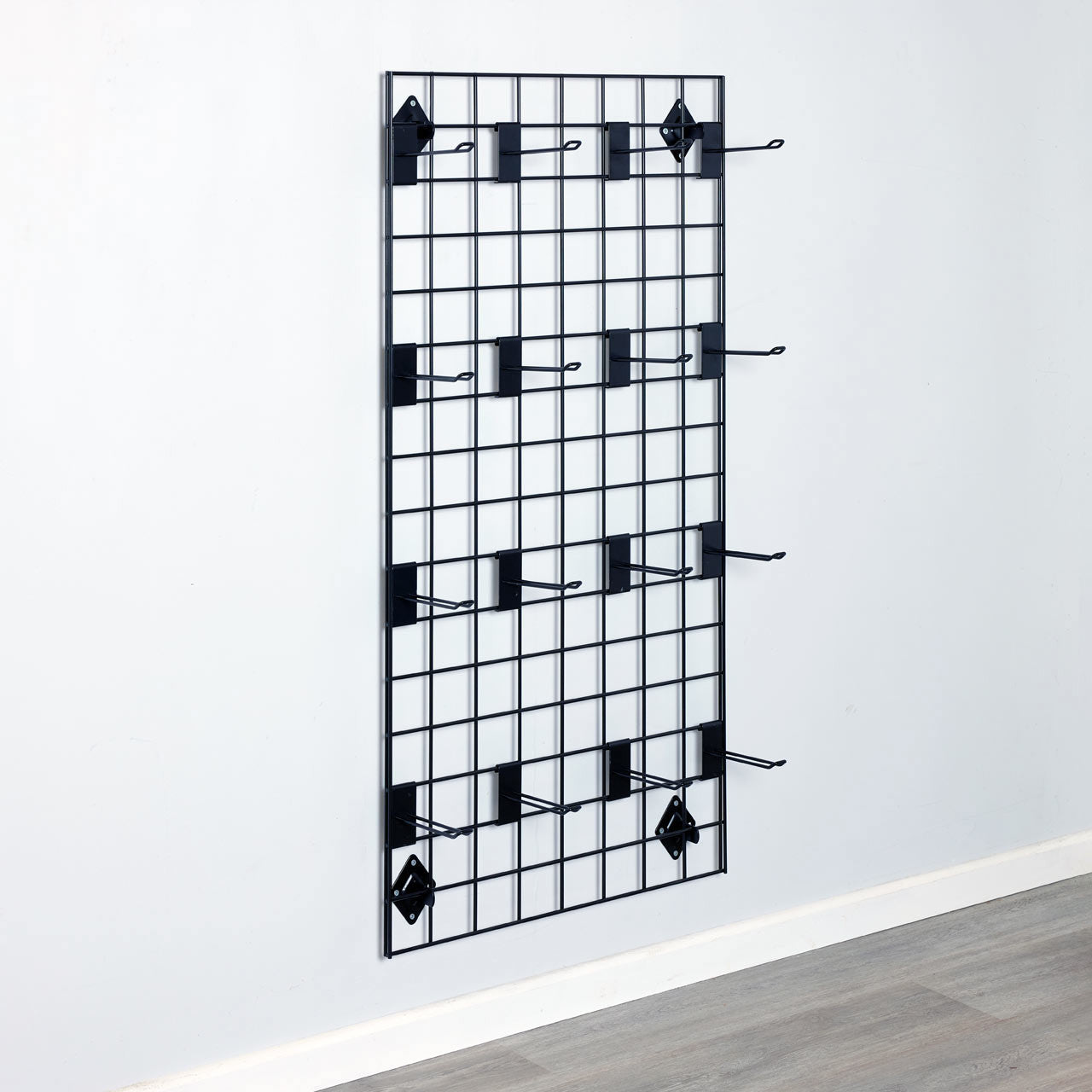 Black 4ft Wall-Mounted Grid Mesh Display with 16 x Euro Hooks