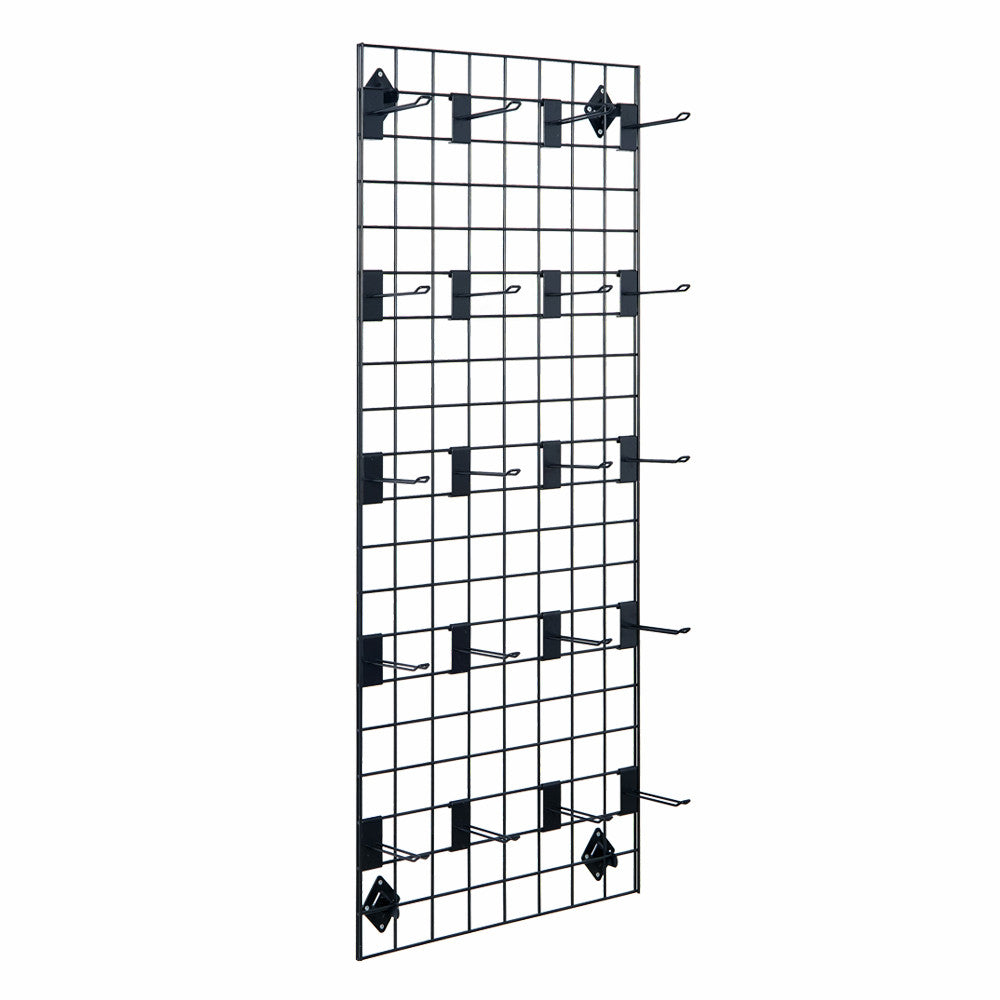 Black 5ft Wall-Mounted Grid Mesh Display with 20 x Euro Hooks