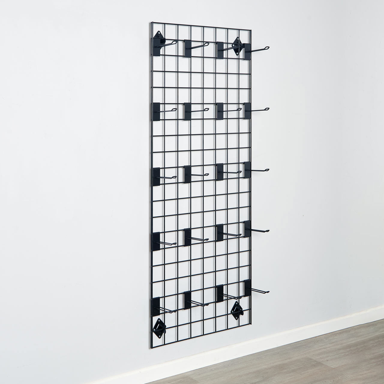 Black 5ft Wall-Mounted Grid Mesh Display with 20 x Euro Hooks