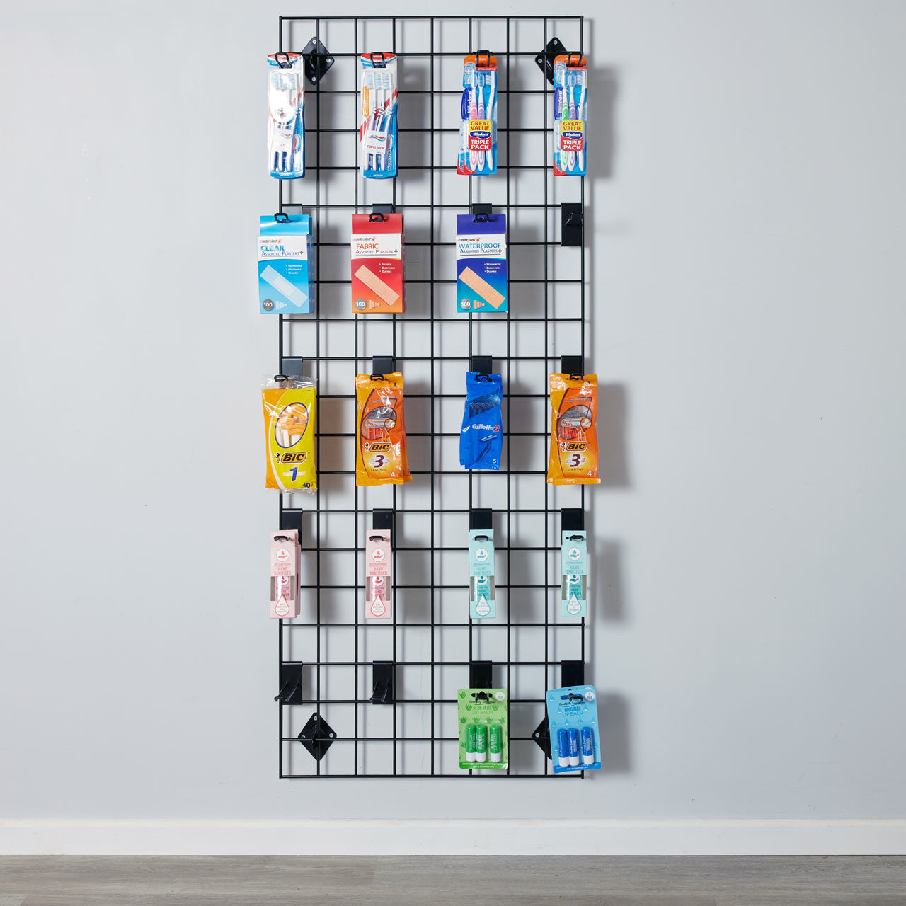 Black 5ft Wall-Mounted Grid Mesh Display with 20 x Euro Hooks
