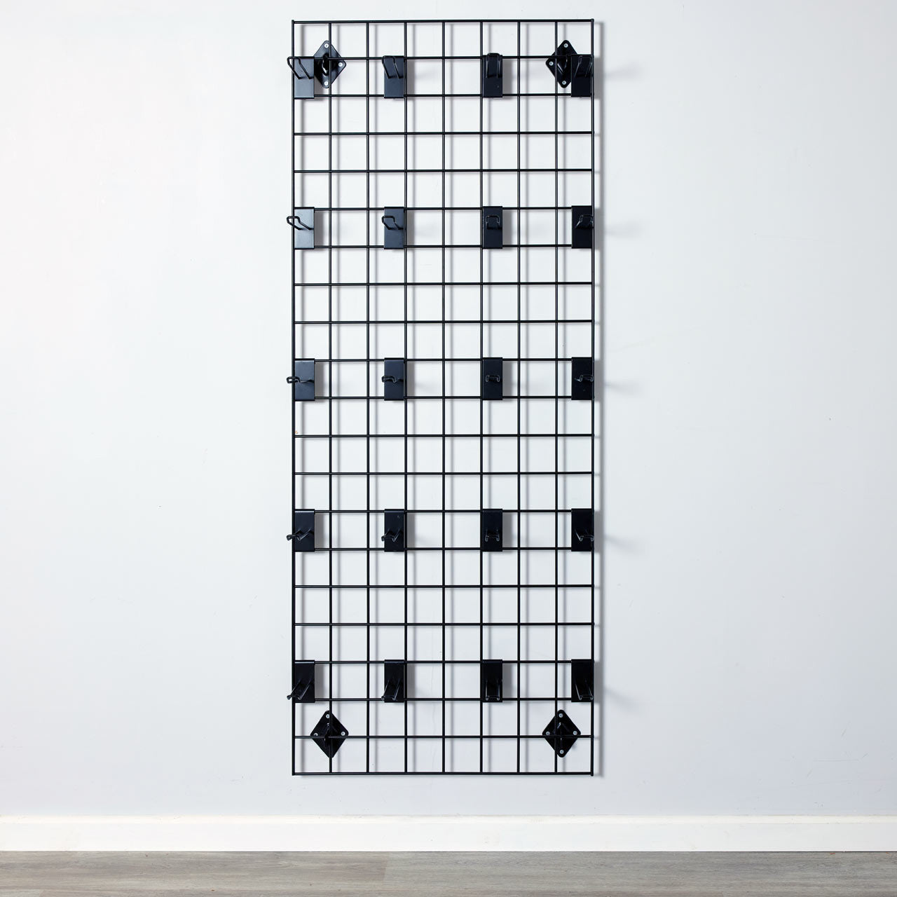 Black 5ft Wall-Mounted Grid Mesh Display with 20 x Euro Hooks