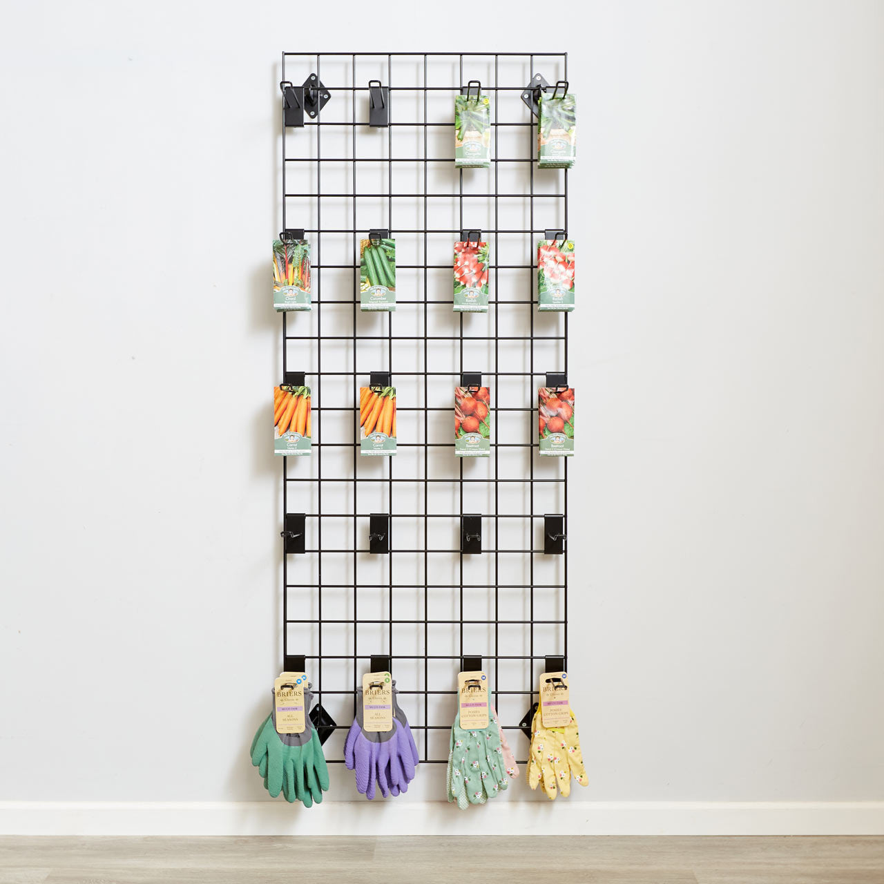 Black 5ft Wall-Mounted Grid Mesh Display with 20 x Euro Hooks