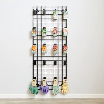 Black 5ft Wall-Mounted Grid Mesh Display with 20 x Euro Hooks