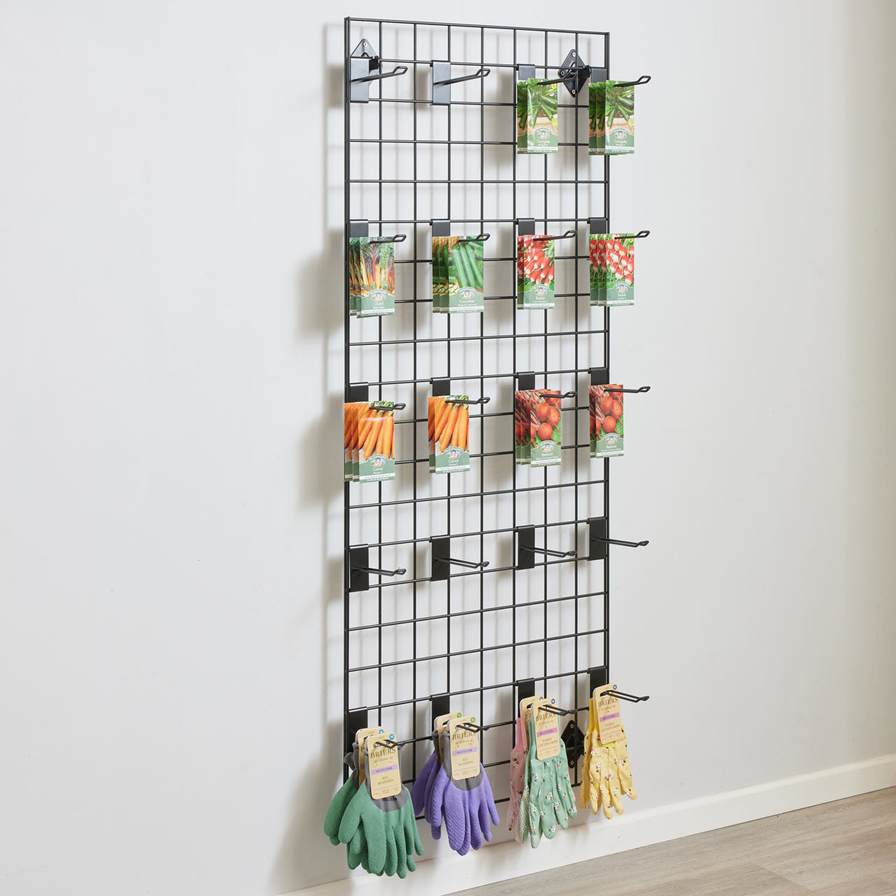 Black 5ft Wall-Mounted Grid Mesh Display with 20 x Euro Hooks