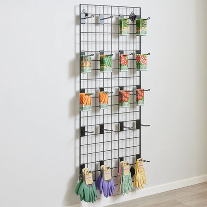 Black 5ft Wall-Mounted Grid Mesh Display with 20 x Euro Hooks